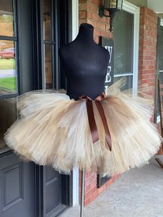 "This listing includes an elegant mix of  brown, beige ivory and old gold tutu with a brown satin bow for waist sizes up to 34 1/2\" can be made larger if interested contact me for a special listing. Other colors also available see color chart for available tulle colors. Just make a note in the note to seller section when checking out if you would like a different color.   First five pictures show the tutu in the 13-18\" length range with a longest layer of 18\" and top layer of 13\".  The sixth Maternity Tutu, Adult Tutu Skirt, Bachelorette Tutu, Gold Tutu, Brown Ribbon, Black Tutu, Princess Tutu, Brown Satin, Long Layers