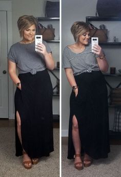 Maxi Dress Outfit, Maxi Skirt Outfits, Mode Casual, Curvy Girl Outfits, Black Maxi, Curvy Outfits, Black Skirt