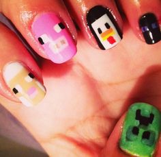 i am letting my fingernails and I am trying to choose cows or mine craft so I can get my fingernails done Gamer Nails, Nerdy Nails, Kids Nails, Nails Kids, Fingernail Designs, The Creeper