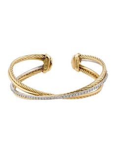 From the DY Crossover CollectionRhodium-Plated 18K White Gold & 18K Yellow GoldIncludes Generic Pouch David Yurman, Crossover, Cuff Bracelets, Jewelry Bracelets, Plating, White Gold, Pouch, Cuff, Bracelet