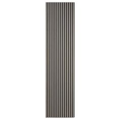 a tall metal radiator with vertical stripes on the front and side, against a white background