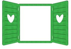 an open green door with two white hearts on the outside and one in the middle