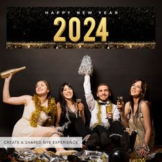 three women and one man are celebrating new year's eve