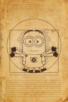 an old paper with a drawing of a minion