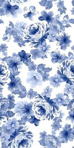 blue and white flowers on a white background with the words, i love this pattern