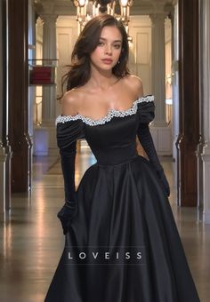 Elevate your style with our stunning Off-Shoulder Long Sleeves Beaded Pleated A-Line Prom Dress. The intricate beading and elegant pleating create a timeless and sophisticated look, while the off-shoulder design and long sleeves add a touch of modern flair. Perfect for any formal occasion, this dress is sure to make you stand out. Black Prom Dress With Gloves, Prom Dress With Gloves, Elegant Black Prom Dresses, Senior Hoco, Evening Dress Beaded, Dress With Gloves, Satin Evening Gown, A Line Prom Dress, Corset Fashion