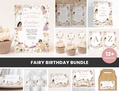 the fairy birthday bundle includes cupcakes, napkins, and other items to make it