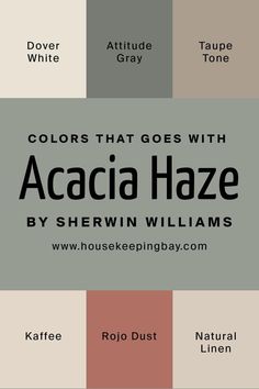 Colors That Go With Acacia Haze SW-9132 by Sherwin Williams Outside Paint Colors Home Exteriors, Outside Paint Colors, Sherwin Williams Paint Neutral, Outside Paint, Home Exteriors, Cozy At Home, Trim Colors, Paint Color Inspiration