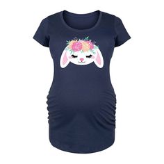 She will love showing off her style with this Maternity Bunny Face with Flower Crown Graphic Tee. FEATURES Ruched sides Short sleeves ScoopneckFIT & SIZING Fitted 31 1/2-in. length from shoulder to hemFABRIC & CARE Solid Colors: Cotton ; Heather Colors: Cotton/Polyester Machine wash Imported Size: S-Mat. Color: Navy. Gender: female. Age Group: adult. Fitted Maternity Tops For Spring, Fitted Spring Maternity Tops, Spring Maternity T-shirt Crew Neck, Scoop Neck Blue T-shirt For Spring, Blue Scoop Neck T-shirt For Spring, Crown Graphic, Bunny Face, Womens Maternity, How To Show Love