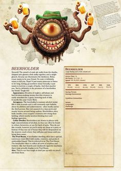 a page with an image of a monster and beer glasses on it's face