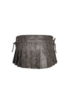 Charcoal Grey Pleated PU micro mini skort Low rise with fold over waistband Lace up detailing at each side with faux suede ties Invisible zipper at wearer's left side seam Built in short for added comfort and coverage Custom GIA horn logo debossing at center back waistband Style is lined with mini skirt lining only - This fabric is not sheer Due to fitting of this garment, we recommend a seamless brief or g-string Exclusive I.AM.GIA Placement print - Each garment will have similar print placemen Skirt Lining, Placement Print, Micro Mini, Grey Women, Invisible Zipper, Fold Over, Charcoal Grey, Faux Suede, Horn