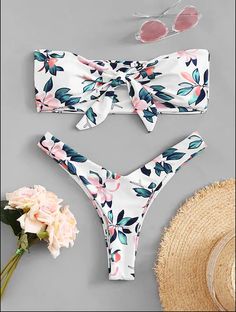 Knot Flower Print Bikini Set Strap Swimwear, Swimsuit Trends, Fashion Gowns, Costume Intero, Summer Suits, Beach Fashion, Swimmers