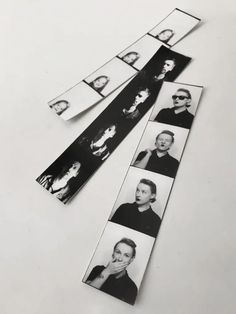 several black and white photographs of people with their faces cut out to look like they are wearing sunglasses