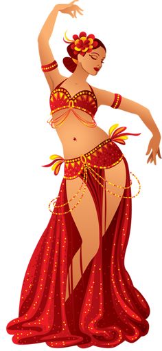 belly dancer in red dress on white background