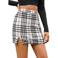 White & Black Plaid Checker Gingham Printed High Waist Split Fitted Pencil Bodycon Mini Skirt Be The Dream Girl In Real Life With This Super Flirty Mini Skirt! Featuring An Eye-Catching, Multicolor Plaid Print And Mini Side Slits Over A Classic Bodycon Silhouette. Slim Fit And Figure Hugging. High Waisted Construction. Elastic Stretchy Fabric To Ensure The Perfect Fit.. Back Zipper Closure. Prepare To Be A Total Heart Throb With This Super Cute Printed Mini Skirt! 100% New! Material: 95% Polyest Bodycon Pencil Skirt, Stretchy Skirt, Dot Skirt, Plaid Mini Skirt, Womens Basic, Gingham Print, Body Con Skirt, Black Mini Skirt, Plaid Skirts