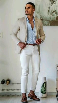 Miami Outfits Men, Miami Mens Fashion, Fashion Outfits Men, Smart Casual Menswear, Miami Outfits, Tan Blazer