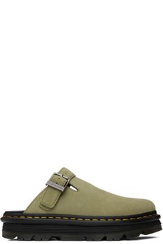 Dr. Martens - Green Zebzag Slingback Platform Mules Green Mules, Platform Mules, Fashion Catalogue, Goodyear Welt, Dr. Martens, Fashion Ideas, Loafers, Faux Leather, Slip On