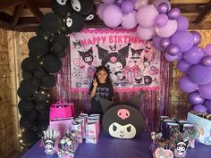 Kuromi Themed Party, Kuromi Birthday Party Ideas, Kuromi Party Ideas, Birthday Kuromi, Kuromi Birthday Party, Garage Party Decorations, Kuromi Birthday, Sanrio Birthday, Hello Kitty Birthday Theme