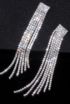 Rhinestone Crystal Long Tassel Earrings, perfect for any special occasion, weddings, events, bridal, etc.. Length: 4" Tassel Earrings Diamond, Bling Earrings Sparkle, Long Sparkly Earrings, Diamond Tassel Earrings, Long Rhinestone Earrings, Long White Earrings, Rhinestone Earrings Long, Long Dangly Earrings, White Crystal Earrings