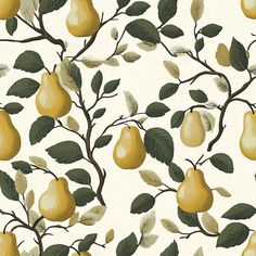 Vern Wallpaper - Painted Paper Pear Wallpaper, Ripe Pears, Baby Wallpaper, Pattern Repeat, Painted Paper, Lush Green, Green Leaves, Timeless Design, Lush