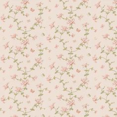 a floral wallpaper with pink flowers and green leaves on the bottom half of it