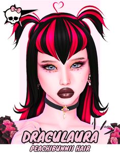 *ੈ✩‧₊˚༺ Draculaura Hair ༻*ੈ✩‧₊˚ | Patreon Draculaura Sims 4 Cc, Draculaura Hair Curly, Sims 4 Anime Hair Cc, Sims 4 Cc Asian Eyes, Draculaura Hair, Sims Folder, Draculaura Makeup, Pink Streaks