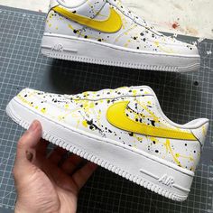 Custom Air Force 1 Yellow Splash-shecustomize Modern Yellow Custom Sneakers For Sports, Modern Custom Yellow Sneakers For Sports, Modern Yellow High-top Custom Sneakers, Modern Yellow Low-top Custom Sneakers, Casual Yellow Custom Sneakers With Waterproof Paint, Modern White Sneakers With Waterproof Paint, Yellow Custom Sneakers With Speckled Midsole For Streetwear, Air Force 1 Yellow, Shoe Artwork