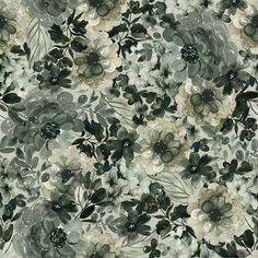 an image of a floral pattern with green leaves and flowers on it's surface