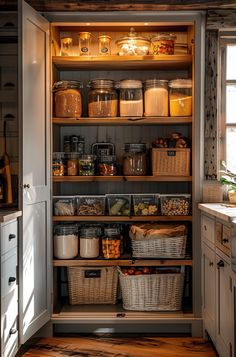 Design a pantry that serves as an extension of your farmhouse kitchen, offering additional storage and style. Country Pantry Farmhouse Style, Country Kitchen Pantry, Country Pantry, Kitchen 2025, Farmhouse Kitchen Pantry, Kitchen Pantry Ideas, Pantry Designs, Organizing Your Pantry, Kitchen Butlers Pantry