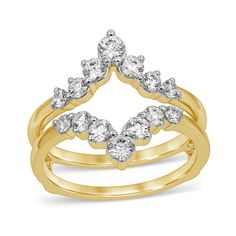 Crown her solitaire in sparkle with this bold diamond enhancer. Created in 14K gold, this stunning look showcases contours lined with graduated-size diamonds - the largest the 1/8 ct. center stone on each side. Radiant with 1 ct. t.w. of diamonds and a brilliant buffed luster, this enhancer delivers on dazzle. Wedding Ring Enhancers, Solitaire Enhancer, Diamond Enhancer, Ring Enhancer, Diamond Life, Mother Of Groom Dresses, Gold Wedding Ring, Gold Wedding Rings, Mother Of The Groom