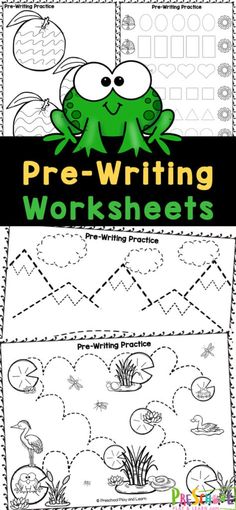 the worksheet for pre - writing and handwriting practice with frog images on it