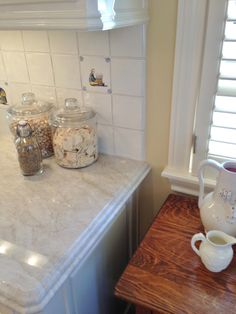 the kitchen counter is clean and ready to be used as an appliance for cooking