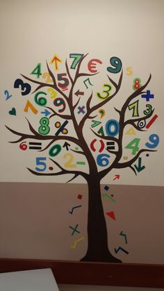 a tree with numbers and letters painted on it