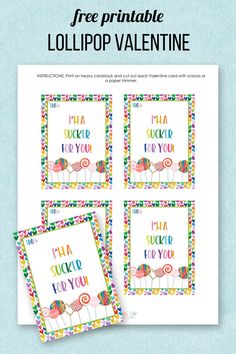 four free printable lollipop valentine cards