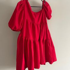 Asymmetrical Neck Puff Sleeve Smock Dress From Shein. Never Worn. Size M. Red Puff Sleeve Dress For Day Out, Casual Red One-shoulder Mini Dress, Red One-shoulder Mini Dress For Brunch, Red One Shoulder Mini Dress For Brunch, Dress From Shein, Shein Dress, Shein Dresses, Smock Dress, Red Color