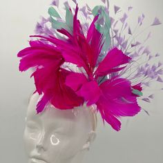 Handmade by Featured Milliner of The Kentucky Derby Museum 2023 & 202 Pink, purple, and aqua Kentucky Derby Fascinator Attaches with headband.  Not taking customs this year--Derby 150 is going to be massive and mom life keeps me running! However, happy to suggest pieces that will coordinate with your outfit. If you don't love the way this attaches to your head--message me!  I can swtich *most* pieces to your preference. Clip, Headband OR Elastic Cord  NOTE: Heavier pieces with extravagant floral Head Message, Art Hats, Clip Headband, Kentucky Derby Fascinator, Derby Fascinator, Feather Fascinators, Head Wear, Gold Line, Derby Hats