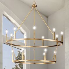 Urban Ambiance - Chandelier - UHP4607 Modern Farmhouse Indoor Chandelier, 38 - 3/8''H x 35 - 1/2W x 35 - 1/2''D, Vintage Brass Finish, Siegen Collection - Gold Entryway Light Fixture, Entry Way Chandelier Ideas, Large Entryway Chandelier, Foyer Chandelier Entryway, Entry Way Chandelier, Entry Light Fixture, Foyer Lights, Modern Provincial, Entryway Light Fixtures