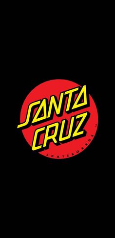 the santa cruz logo is shown in red, yellow and black on a black background