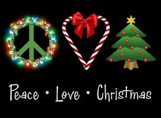 peace, love, and christmas trees with lights