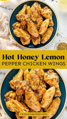 hot honey lemon pepper chicken wings on two plates