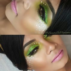 Tinker Bell Makeup Halloween, Tinkerbell Makeup Ideas, Tinker Bell Makeup, Fairy Makeup Ideas, Makeup With Gems, Tinkerbell Makeup, Makeup Ideas Halloween, Disney Costume Makeup, Disney Eye Makeup