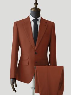 "Men's Suit, Suit for men, Burnt Orange suit, 2 Piece suit, Slim fit suit, Gift for men, Business suit, Elegant suit, Classic suit COMPULSARY  PLEASE MEASURE YOUR CHEST AREA, CIRCUMFRENECE AROUND THE BROADEST PART OF CHEST AND WAIST AREA WHERE YOU NORMALLY WEAR YOUR TROUSER OR 4 FINGER BELOW THE BELLY BUTTON, AND PICK YOUR SIZE ACCORDINGLY  PLEASE PROVIDE YOUR HEIGHT AND WEIGHT IN THE PERSONALISATION BOX , WHILE PLACING THE ORDER PLEASE CHECK THE SIZE CHART BEFORE PLACING THE ORDER IN SIZE CHART , \"WAIST\" REFERS TO THE AREA WHERE YOU NORMALLY WEAR YOUR TROUSERS. This Elegant Fashion Double Breasted Men Suit Is Perfect For every one Who Loves formal Suits. This Designer Suit will be Handcrafted Specially For You only after You Place an Order. Fabric  Premium Terry Rayon  Includes:- Coat P Groom Suits With Notch Lapel And Welt Pockets, Groom's Suit With Notch Lapel And Welt Pockets, Solid Suits With Welt Pockets, Classic Business Suit Unstitched With Notch Lapel, Solid Business Suits With Pressed Crease, Formal Solid Color Three-piece Suit, Classic Business Unstitched Suit With Notch Lapel, Classic Unstitched Business Suit With Notch Lapel, Classic Formal Unstitched Suit