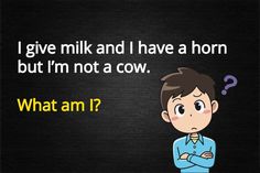 a man standing in front of a black background with the words, i give milk and i have a horn but i'm not a cow