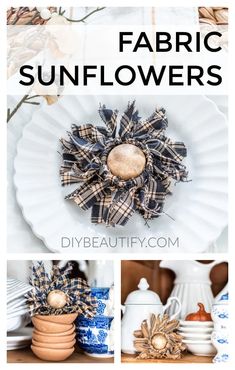 an image of fabric sunflowers with text overlay