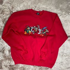 Brand New With No Tags! Pit To Pit - 24” Pit Down Length- 15” Shoulder - 7 1/2” Sleeve - 24” Warner Bros, Looney Tunes, Red Sweaters, Colorful Sweaters, Men Sweater, Man Shop, Brand New, Red, Color