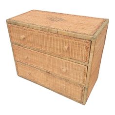 a wicker chest with two drawers on one side and three drawers on the other