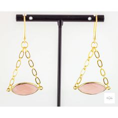 Introducing the Pink Chalcedony Gold Link Earrings. These sweet earrings feature beautiful faceted pink chalcedony vermeil bezels. They hang from gold-plated chain and ear wires. They are 2.5 inches long. These earrings are perfect for any occasion, from a night out on the town to a special event. With their unique design and eye-catching color, they are sure to turn heads. Elegant Pink Jewelry With Gold Chain, Pink Chalcedony, Sweet Earrings, Chalcedony Earrings, Artisan Rings, Link Earrings, Gold Link, Gemstone Jewelry Handmade, Earrings Unique