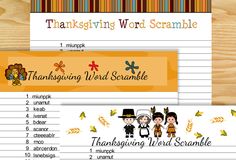 thanksgiving word scramble printable worksheet for kids to practice words and numbers in the classroom