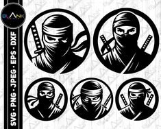 four ninjas in black and white, each with their own name on the front