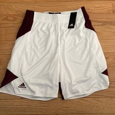 Brand New With Tags Men’s Medium 7 Inch Inseam White Maroon Adidas White Athletic Shorts With Moisture-wicking, White Adidas Sports Shorts, Adidas White Sports Shorts, Adidas White Cotton Athletic Shorts, White Cotton Adidas Shorts, Compression Shorts Men, Adidas Design, Shorts Adidas, Black Sweats